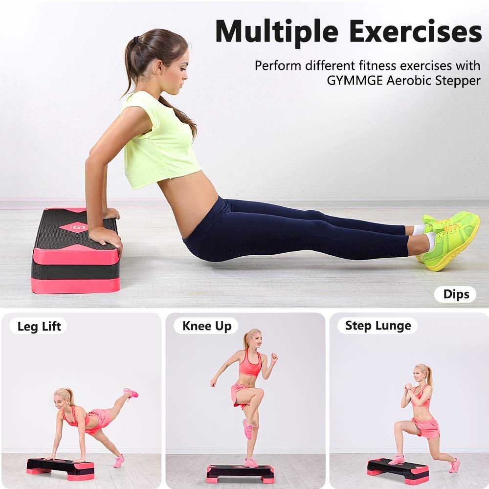 Adjustable Workout Aerobic Stepper, Aerobic Exercise Step Platform with 2 Ris...
