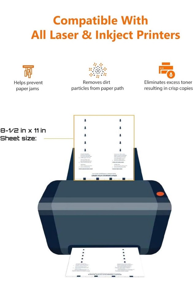 Laser & Inkjet Printer Cleaning Sheet (8.5x11) 10 Sheets