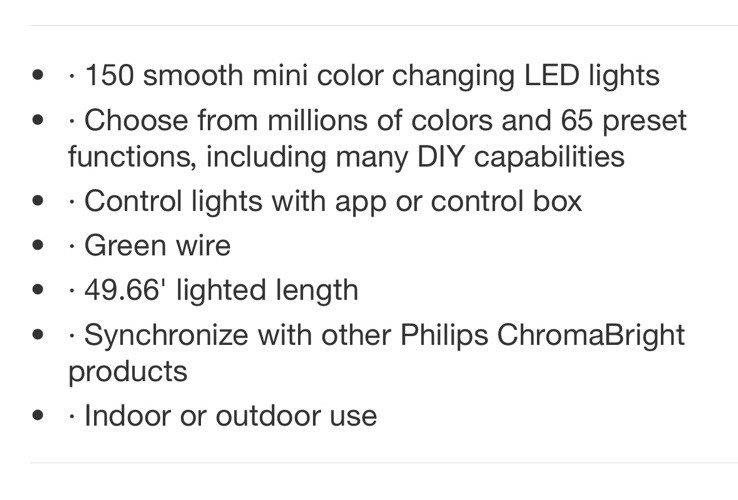 Philips Chromabright 150 Ct Mini String Lights 49’ App Control Christmas Holiday