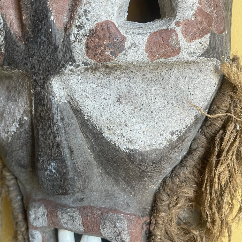 Luba-Warega (Lega) Mask - DRC Congo - Animal Teeth & Raffia - 13"