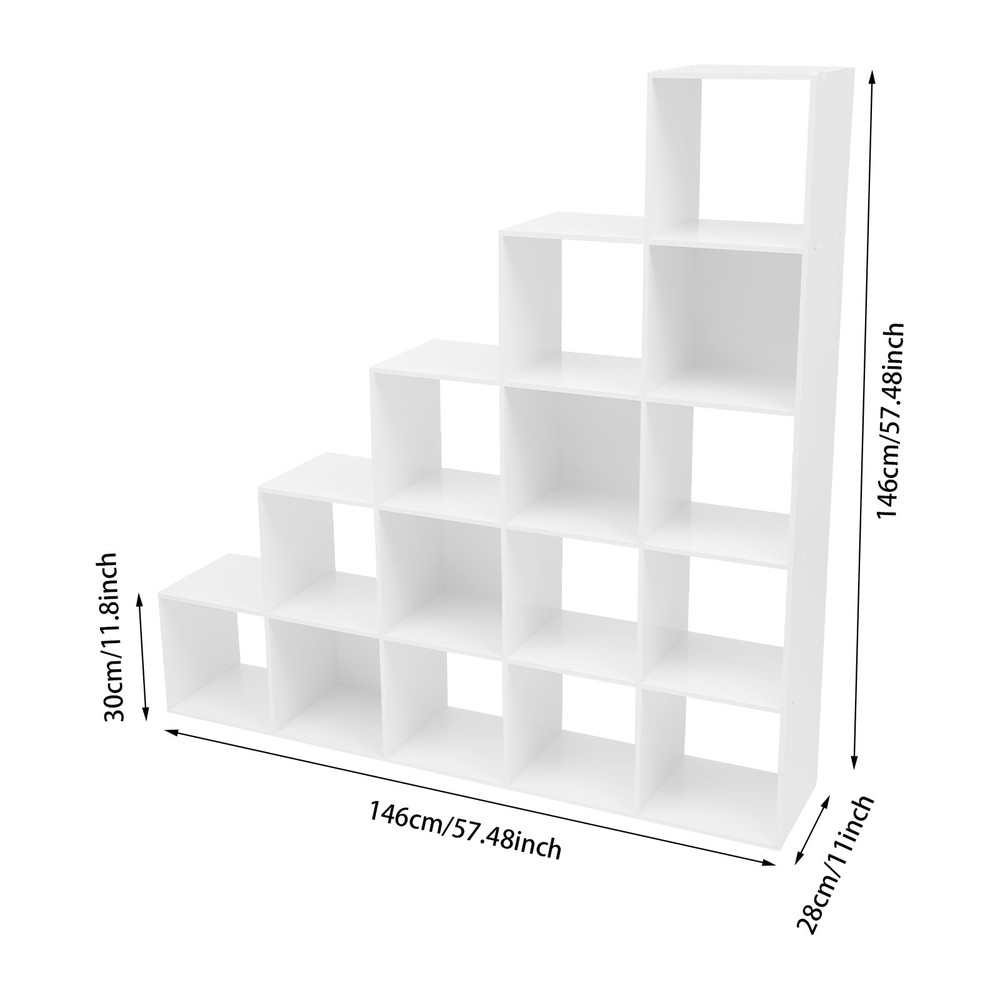 White Ladder Cube Storage Bookcase, L-Shaped Corner Shelf, 15-Cube Organizer