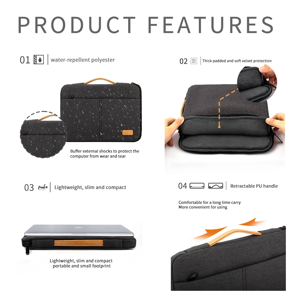 16 Inch Laptop Sleeve Bag with Handle Shockproof Notebook Pouch Protective Case