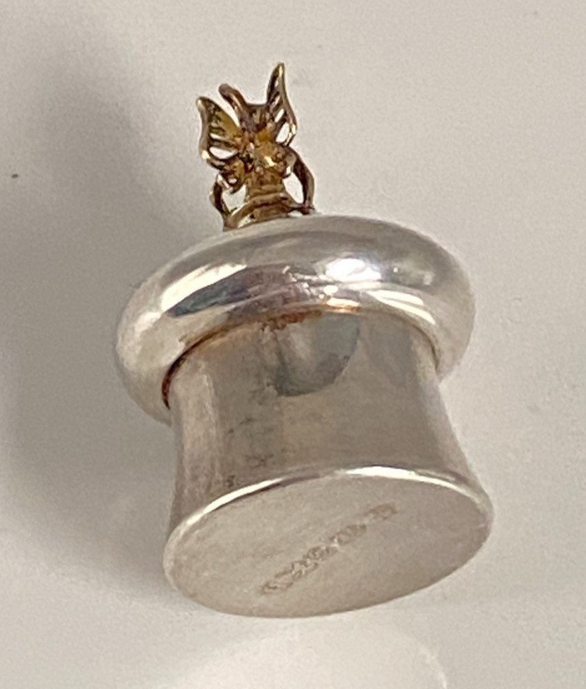 Vintage Carrs Solid Silver Seated Tooth Fairy Gilded Keepsake Box Mushroom Shape