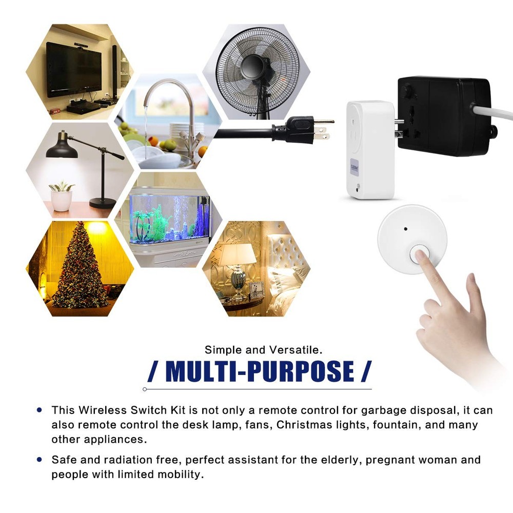 Garbage Disposal Wireless Switch Kit, Self-Powered Portable Remote Control Ou...