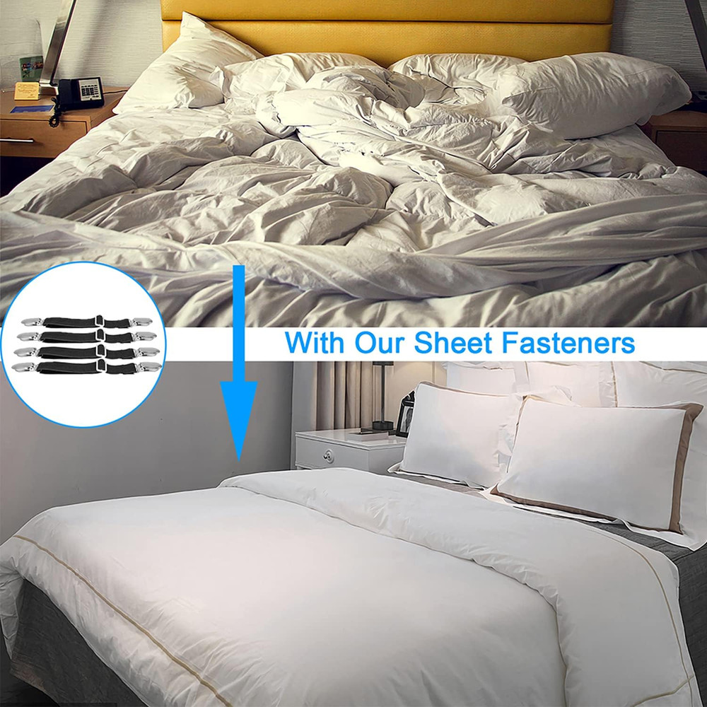 4Pcs Adjustable Bed Sheet Fasteners Suspenders, Elastic Sheet Band Straps Cli...