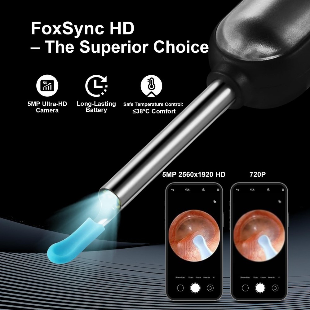 FoxSync 5MP 2560x1920 HD Ear Wax Removal Tool with Camera – Includes...