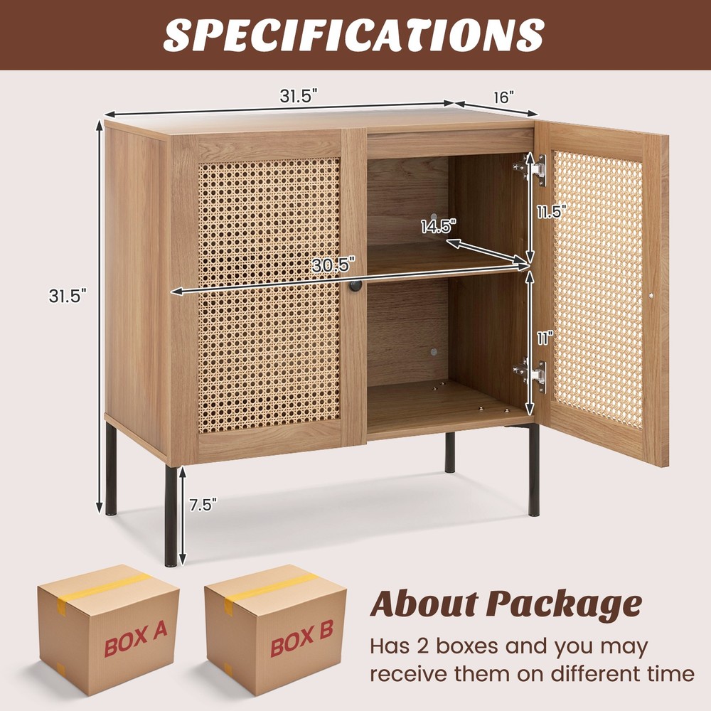 2 PCS Kitchen Storage Cabinet Buffet Sideboard w/ Adjustable Shelf Oak