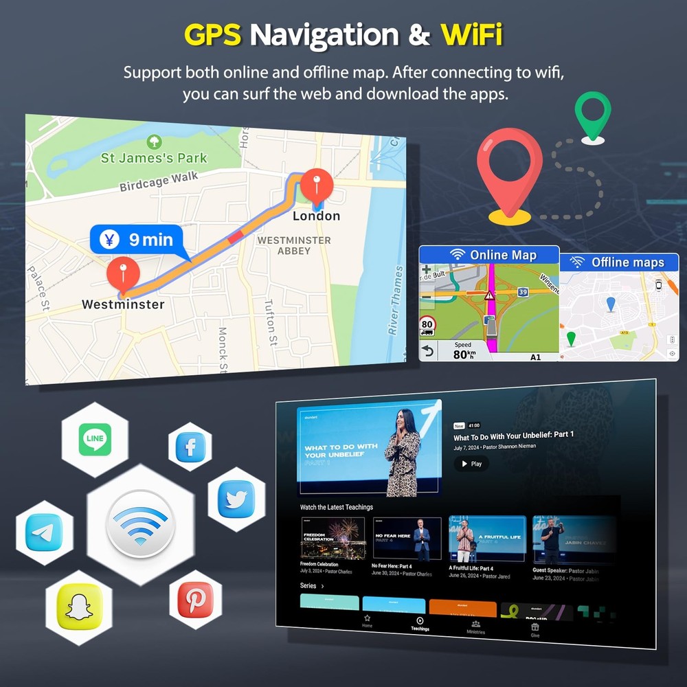 Android 14 Car Stereo 7" Touchscreen Carplay Android Auto GPS BT Backup Camera