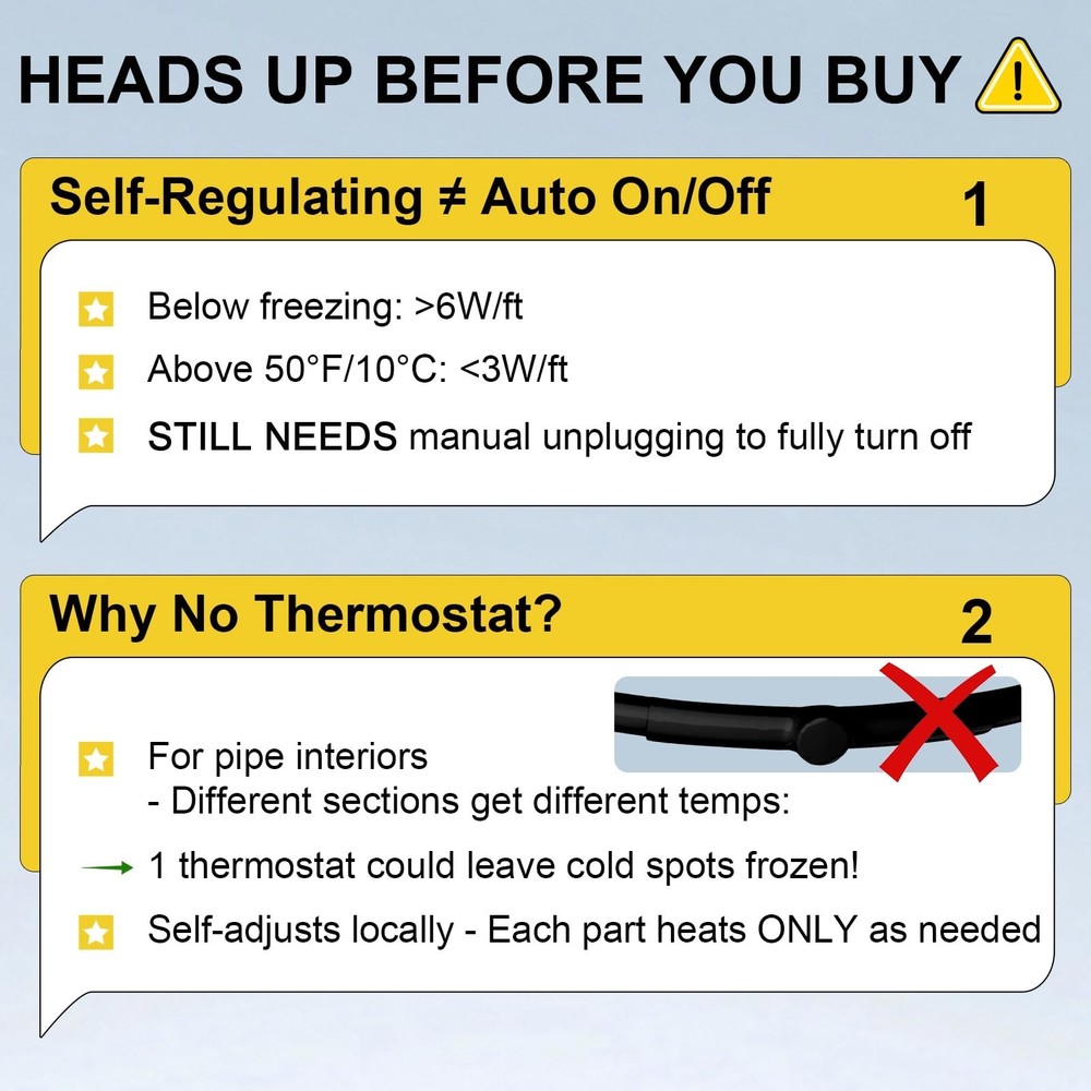 MAXKOSKO 60Ft Sewage Pipe Heating Cable for Wastewater Pipes - Self-Regulating