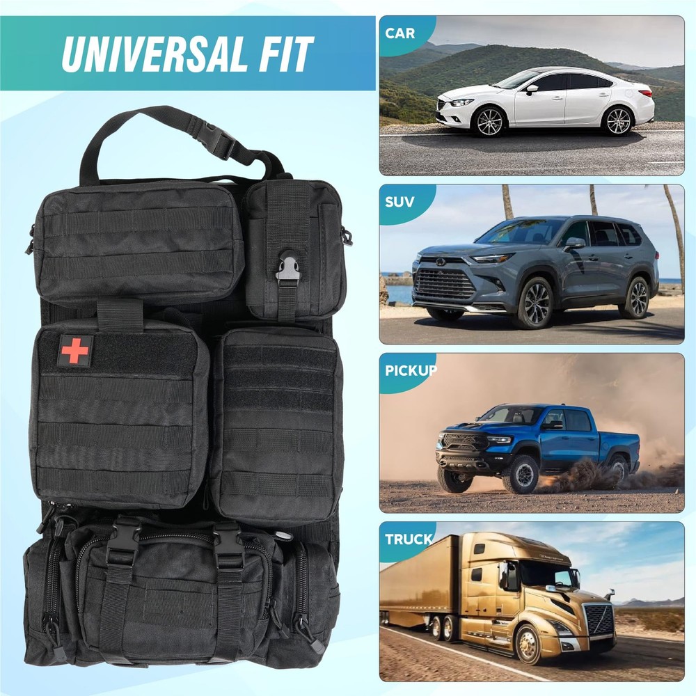 Tactical Seat Back Organizer Vehicle Molle Panel Black