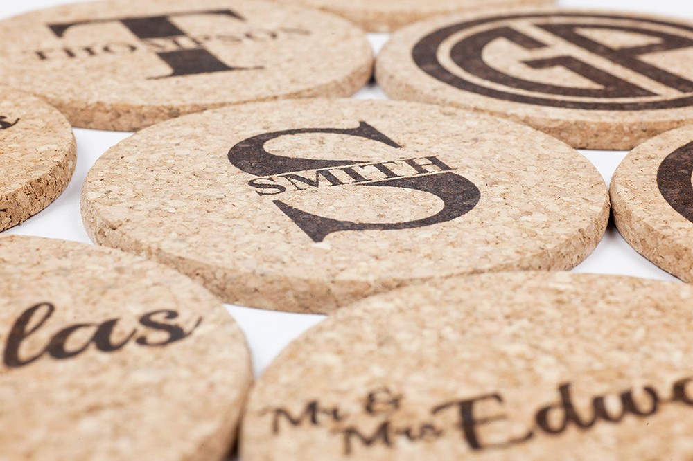 2 Personalized Drink Coasters, Engraved Natural Cork Coasters, Customized Gift