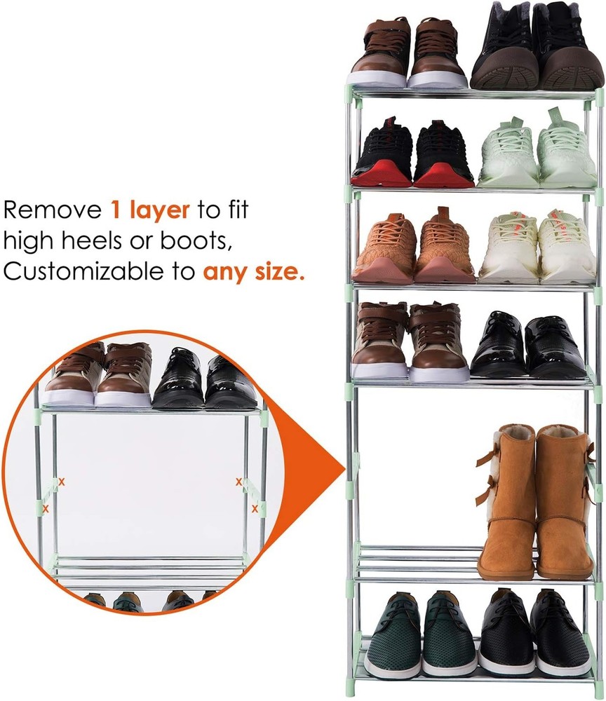 4-Tier Stackable Small Shoe Rack, Lightweight Shelf 4-Tier, Green