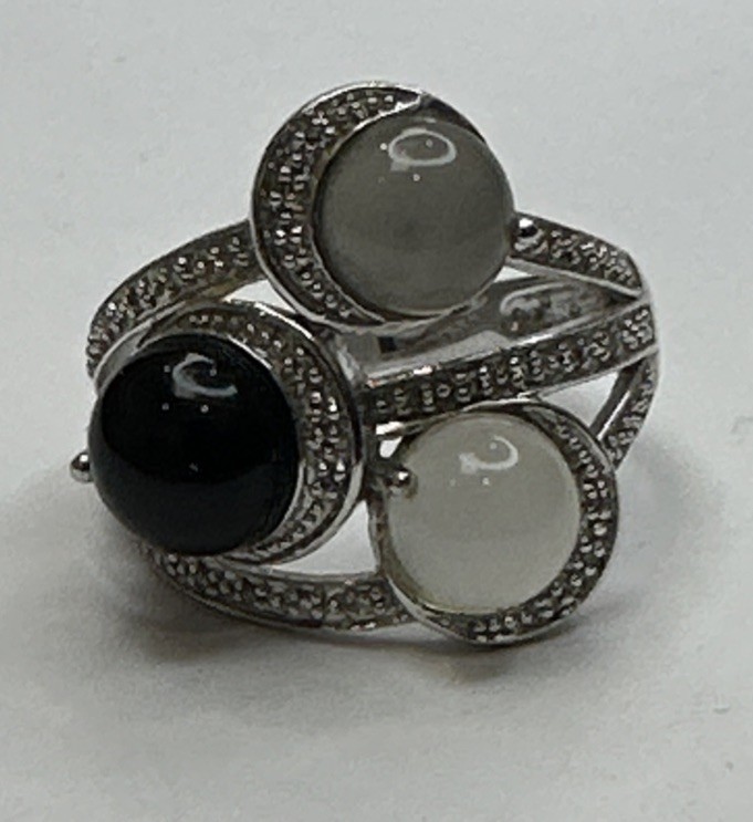 925 Sterling Silver Black Onyx &Moonstone Ring
