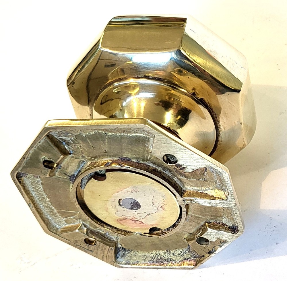 Single large octagonal solid cast brass door knob antique Victorian pull handle