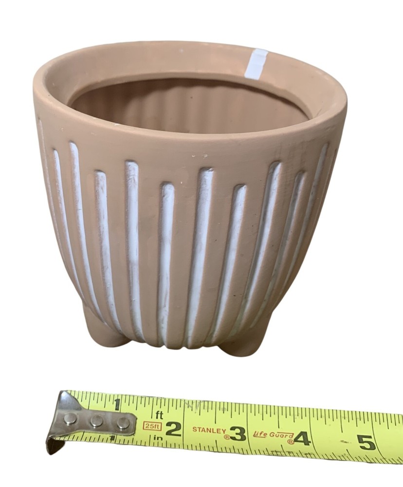 Three-Footed Small Striped Ceramic Clay Planter – Indoor/Outdoor