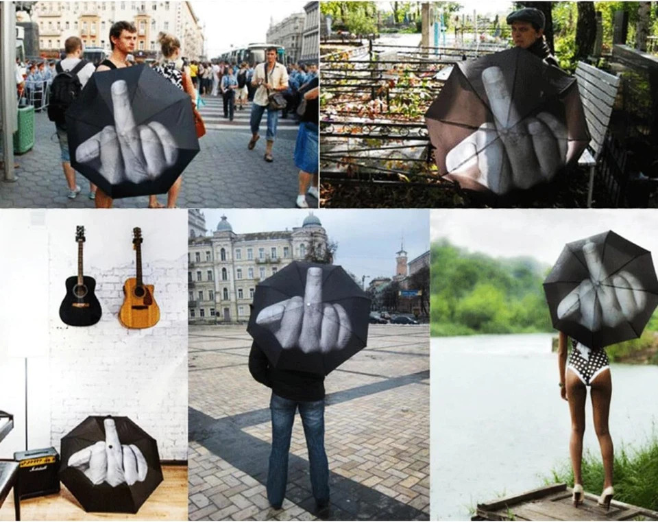 Funny Folding MIDDLE FINGER Umbrella Creative Gift Waterproof & Windproof Sturdy