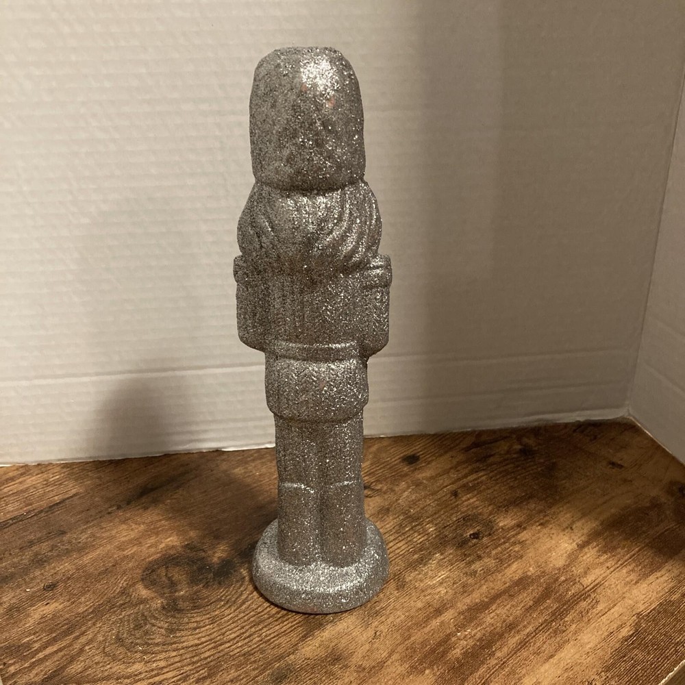 Christmas Decor silver glitter ceramic 10in nutcracker soldier NWT