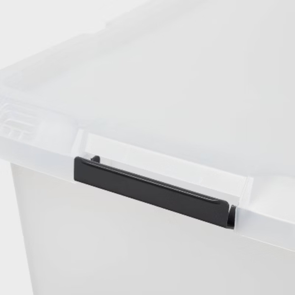 Medium Frosted Latching Storage Box: Stackable Polypropylene Tote, 48L Capacity