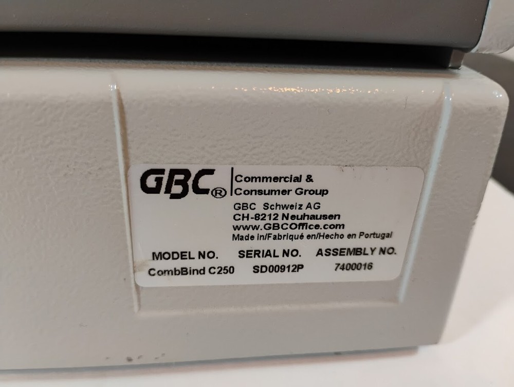 GBC CombBind C250 Binding Machine Model 7400016 Book Binding Press Bindings Incl