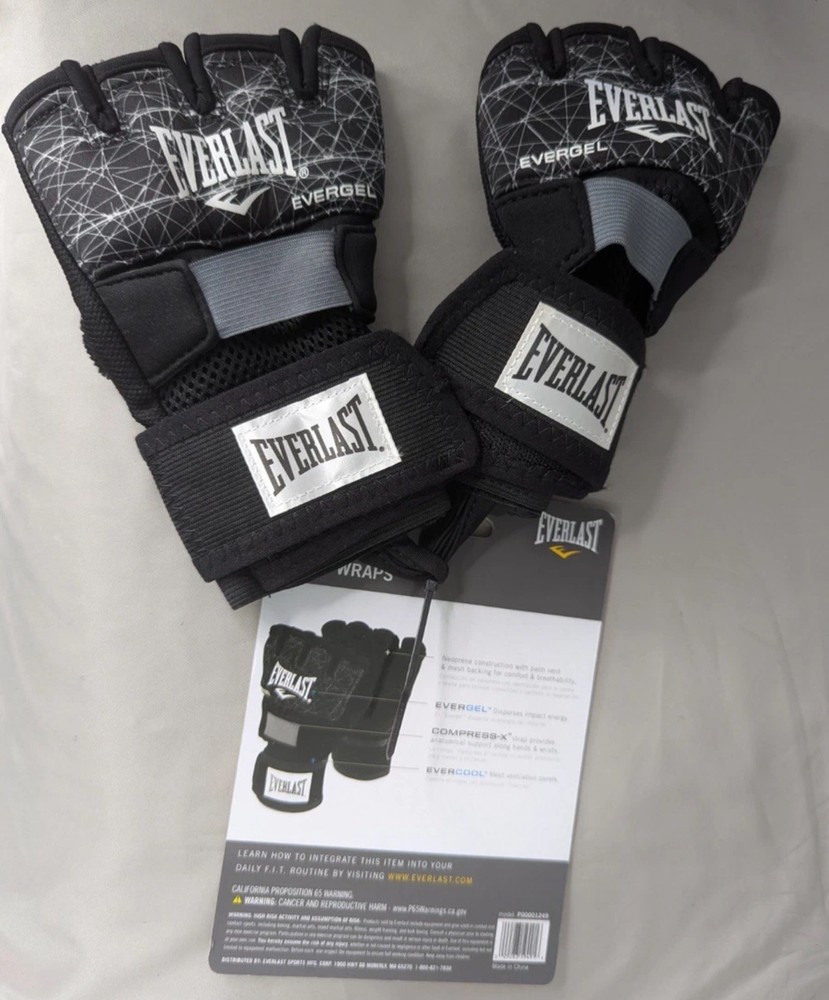 Everlast EverGel Hand Wraps (Black Printed, Medium)