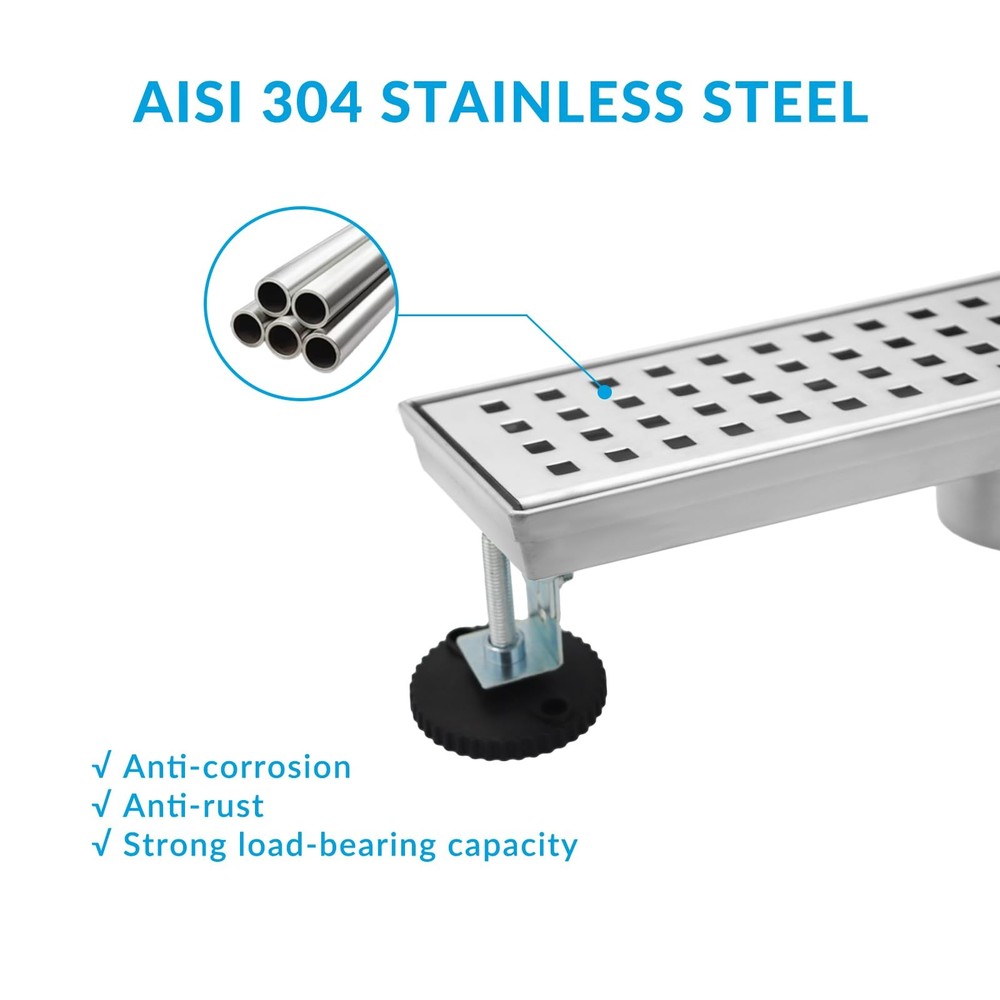 32" Removable Cover Linear Shower Drain, 304 Stainless Steel Rectangular Floor