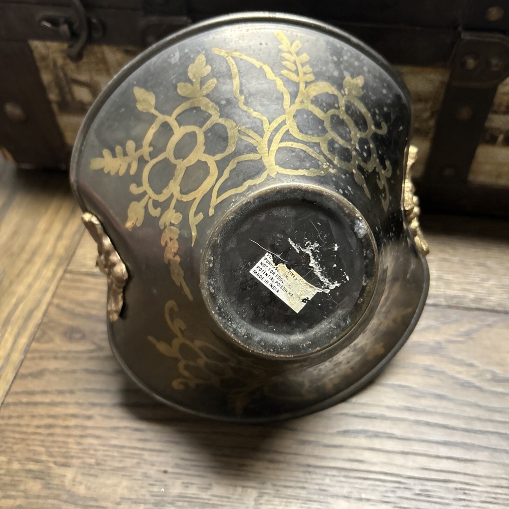 Vintage 9" Solid Bronze/Brass Handled Basket Patena India
