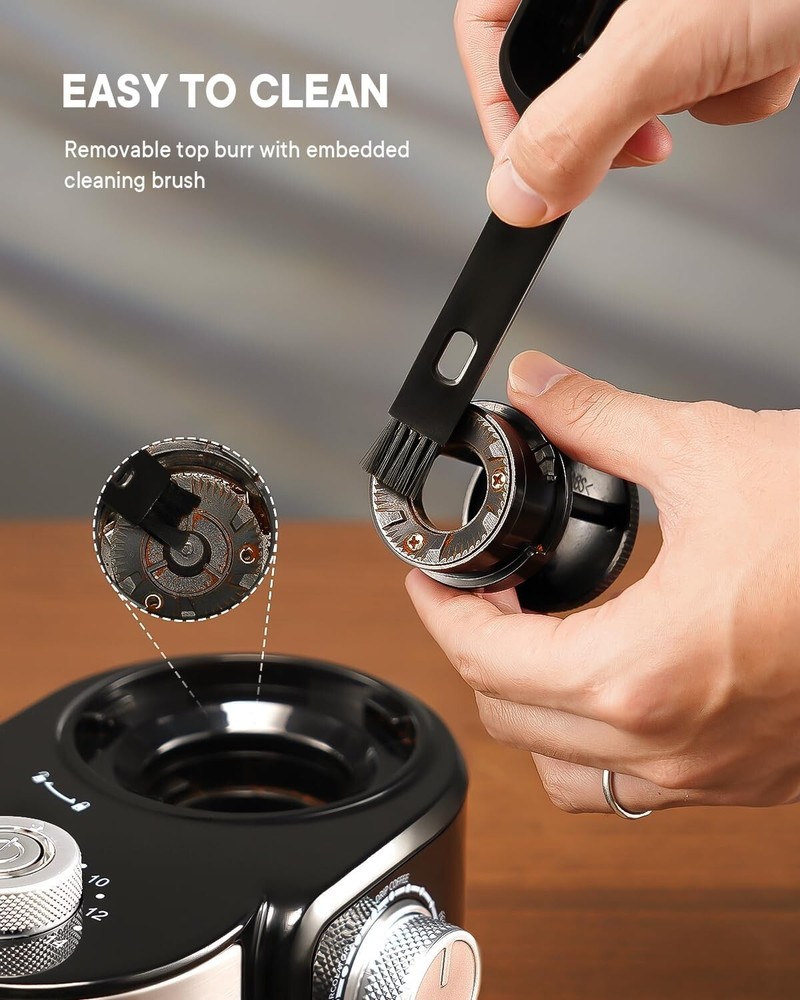 Durable Black Electric Coffee Grinder - 16 Adjustable Settings, Removable Burr