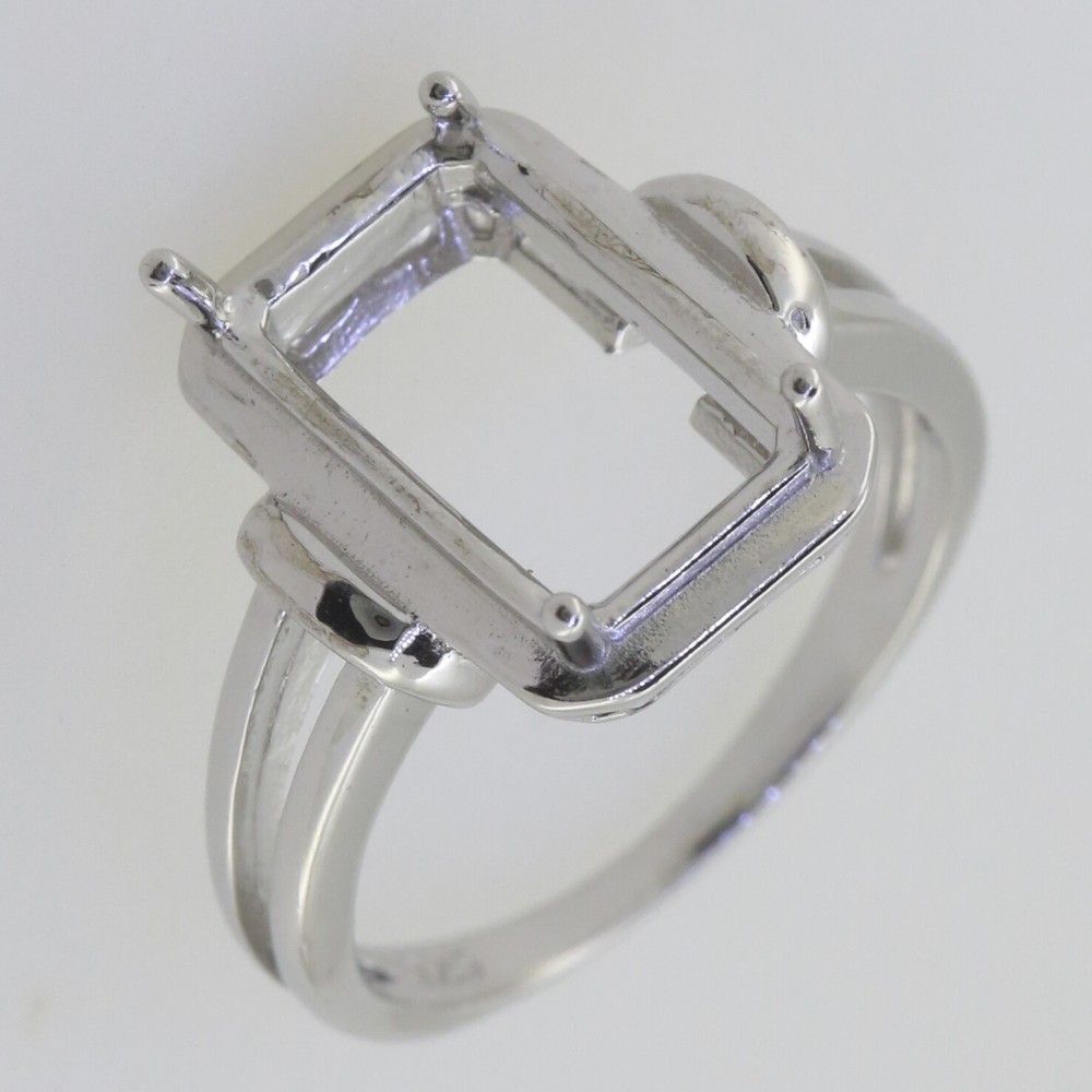 Vintage Style Sterling Silver Semi Mount Ring Setting Emerald OCT 12x8mm