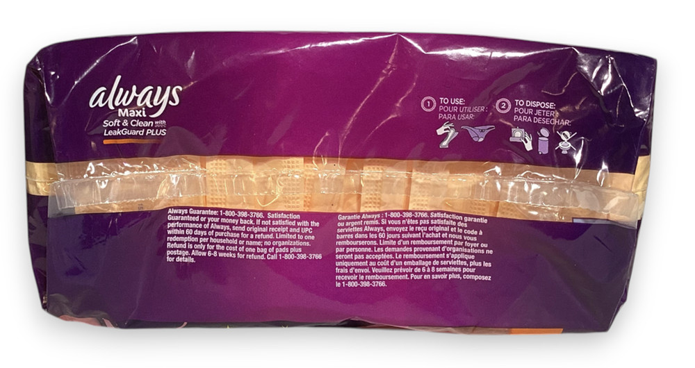 2012 Always Soft & Clean Overnight Maxi Pads With Leak Guard, 24-Count