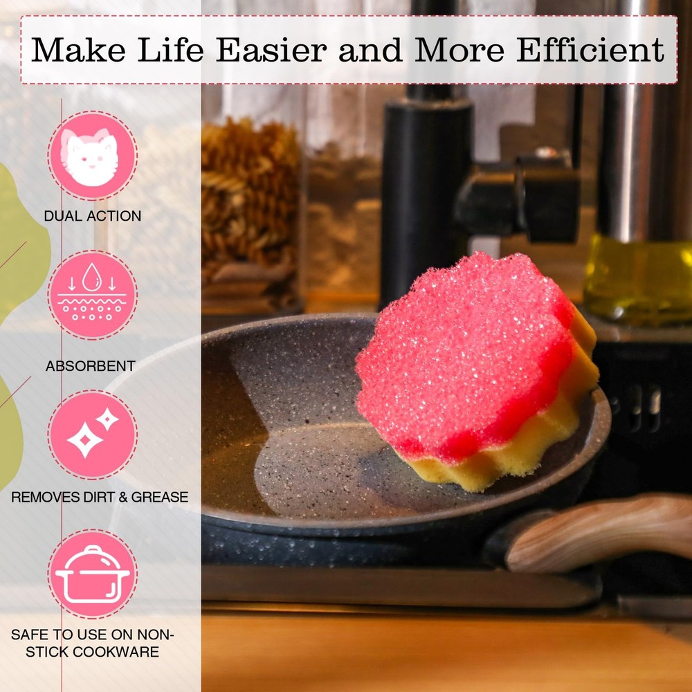 3 Pcs Dual Sided Scrub Sponge Multi Functional Cute Temperature Sensitive Non...