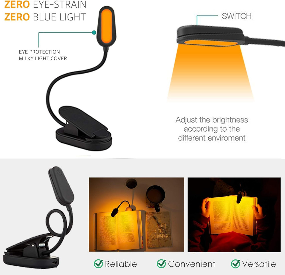 Giftable Amber Book Light - Blue Light Blocking - Night Reading Booklight Store.