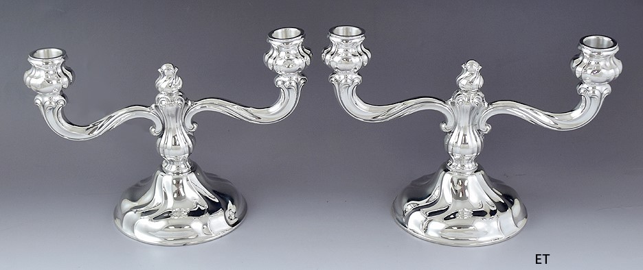 Pair Vintage German Sterling Silver Double Candlesticks