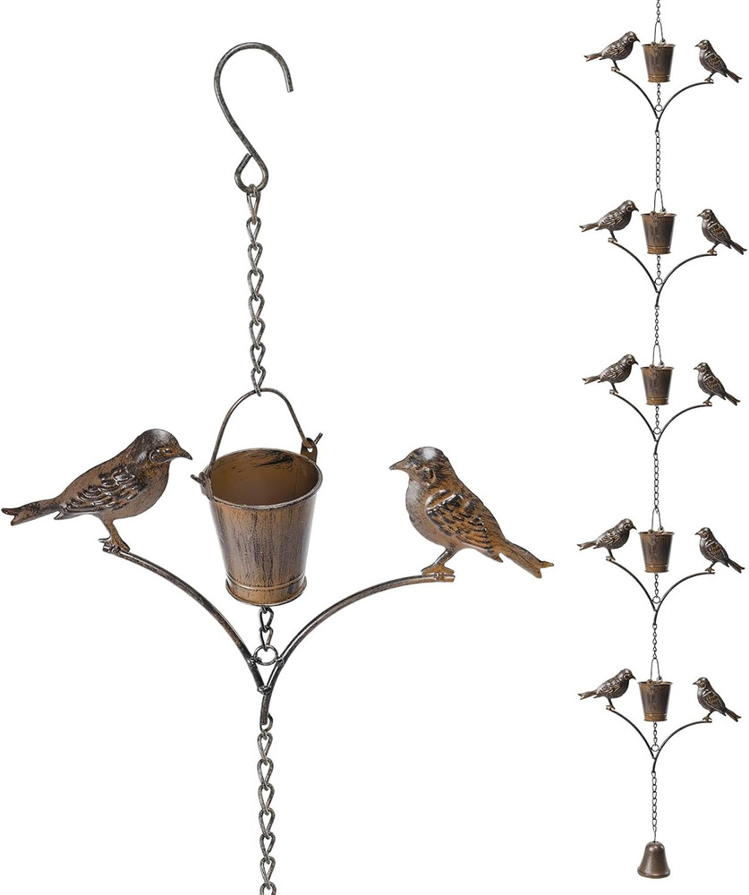 Rain Chain Set, 6.52Ft Bird Rain Chain for Gutters,Functional and Decorative Rep