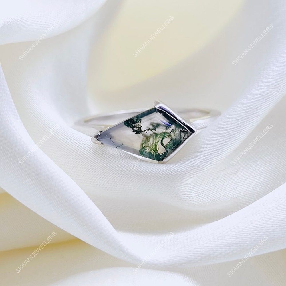 Moss Agate Ring Kite Ring 925 Sterling Silver Ring Engagement Ring Gift For Her