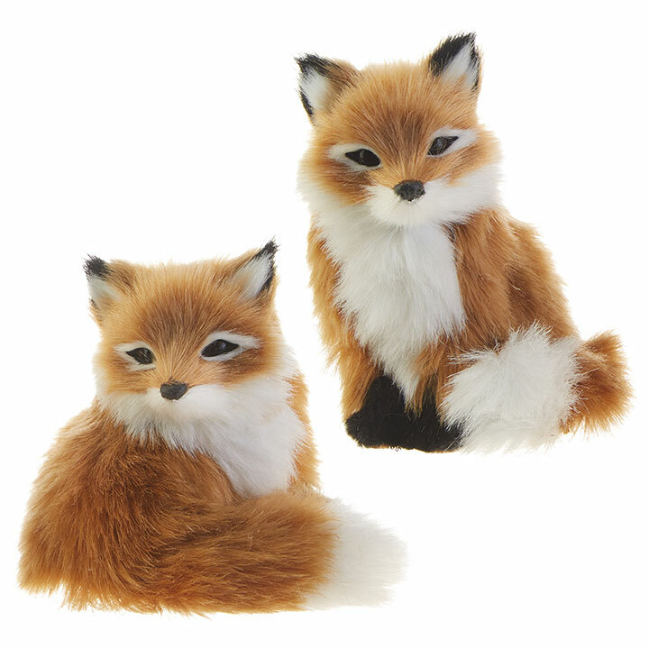 Furry Brown and White Fox Ornaments