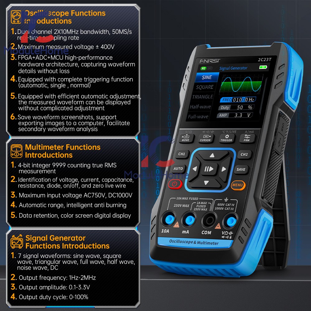 FNIRSI 3-IN-1 Handheld Digital Oscilloscope Multimeter Function Signal Generator