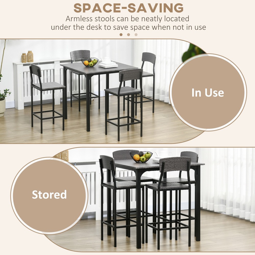 5-Piece Counter Height Bar Table with Space-Saving Design, Square Kitchen Table