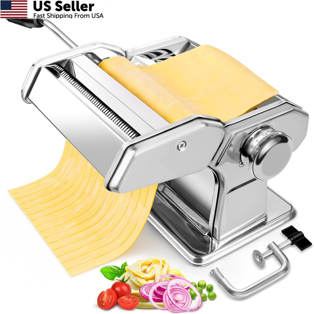 Pasta Maker - 7 Thickness Settings Roller & 2-in-1 Cutter, Silver