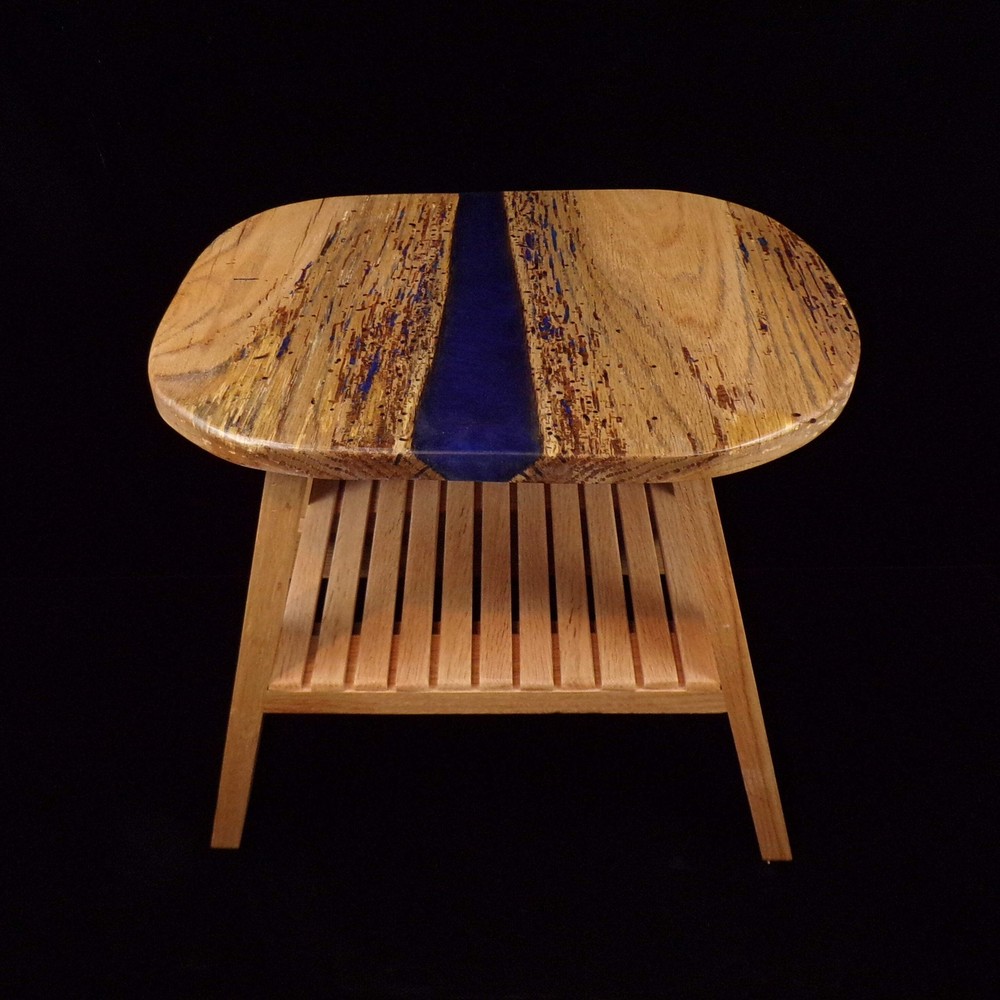 Blue River Wooden Stool with Shelf Under
