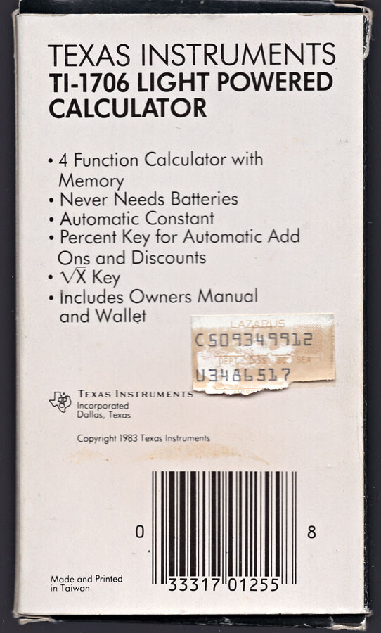 Texas Instruments TI 1706 Calculator With Original Box Tested