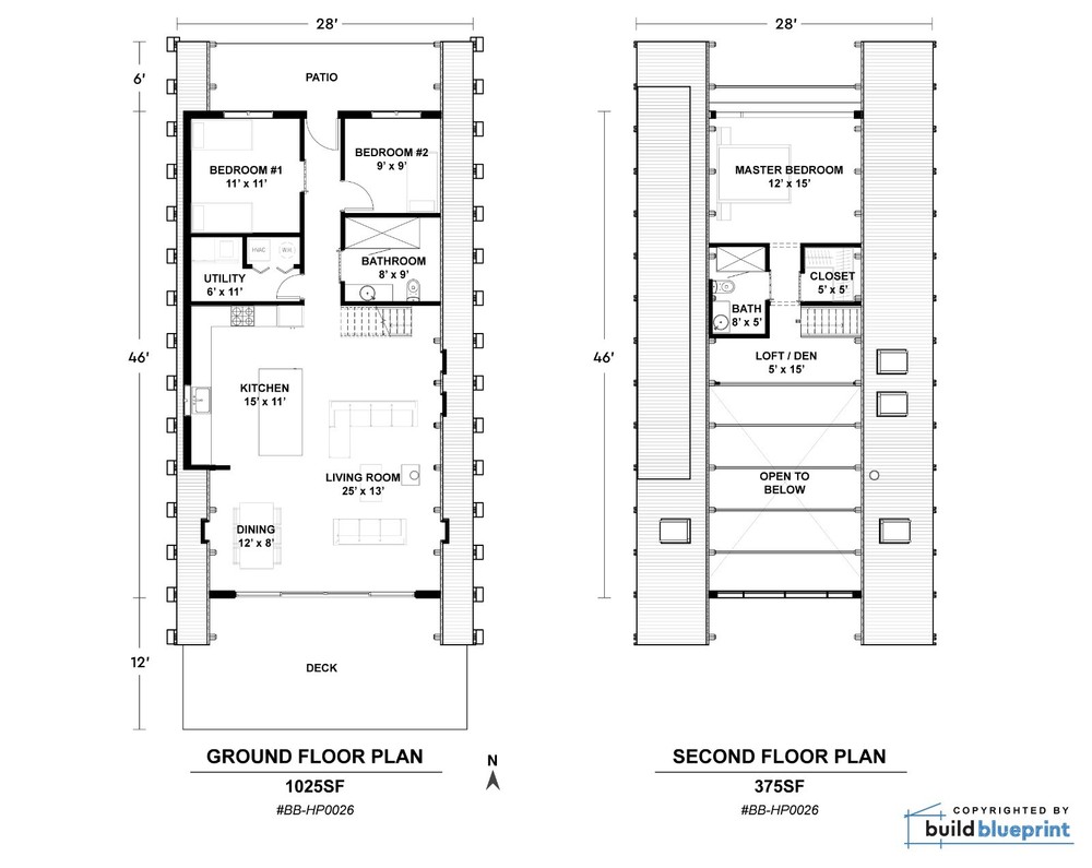 28' x 46' A-Frame Vacation Cabin Architectural Plans - PDF Download