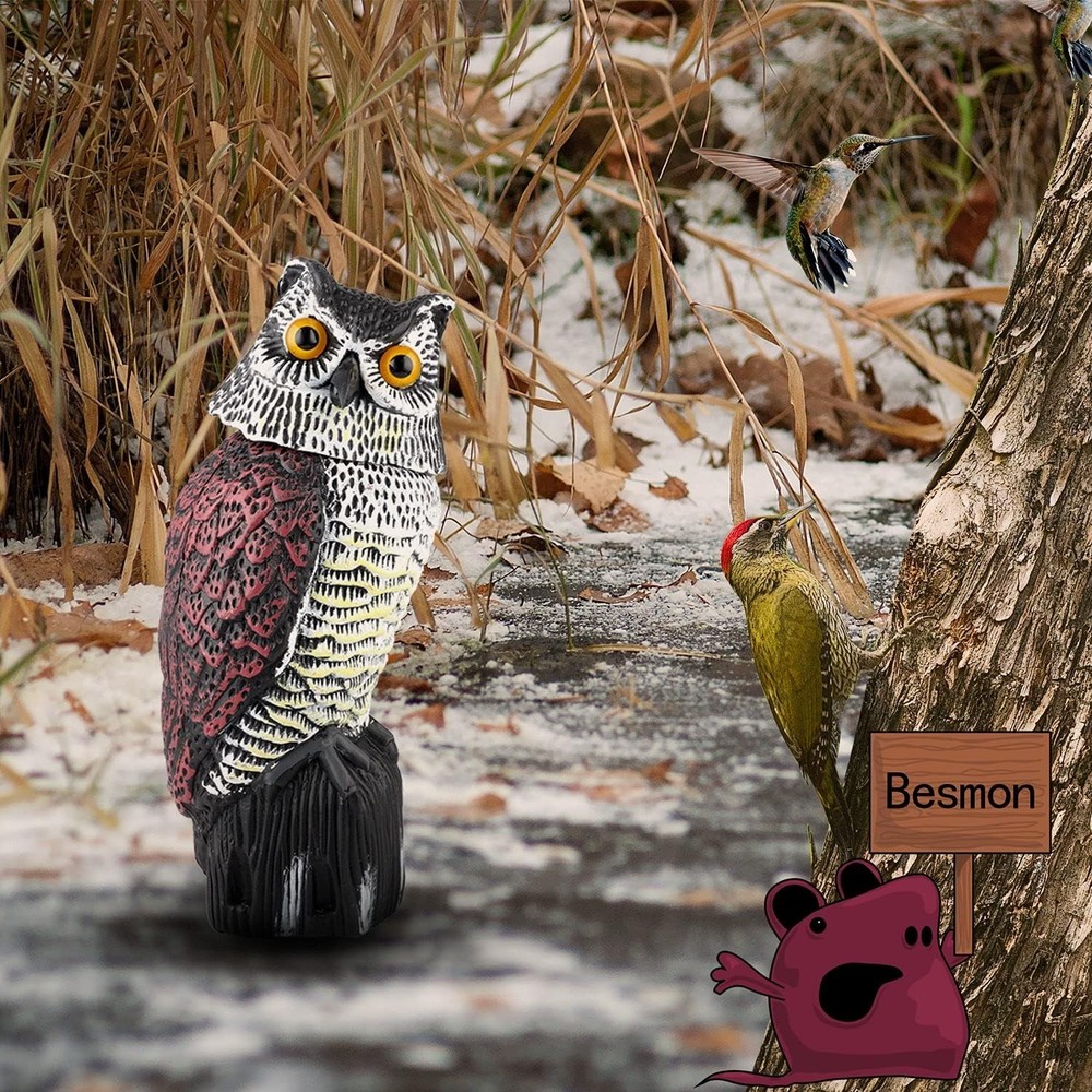 Robust Owl Decoy with Sand Compartment for Stability - Elegant Bird Deterrent