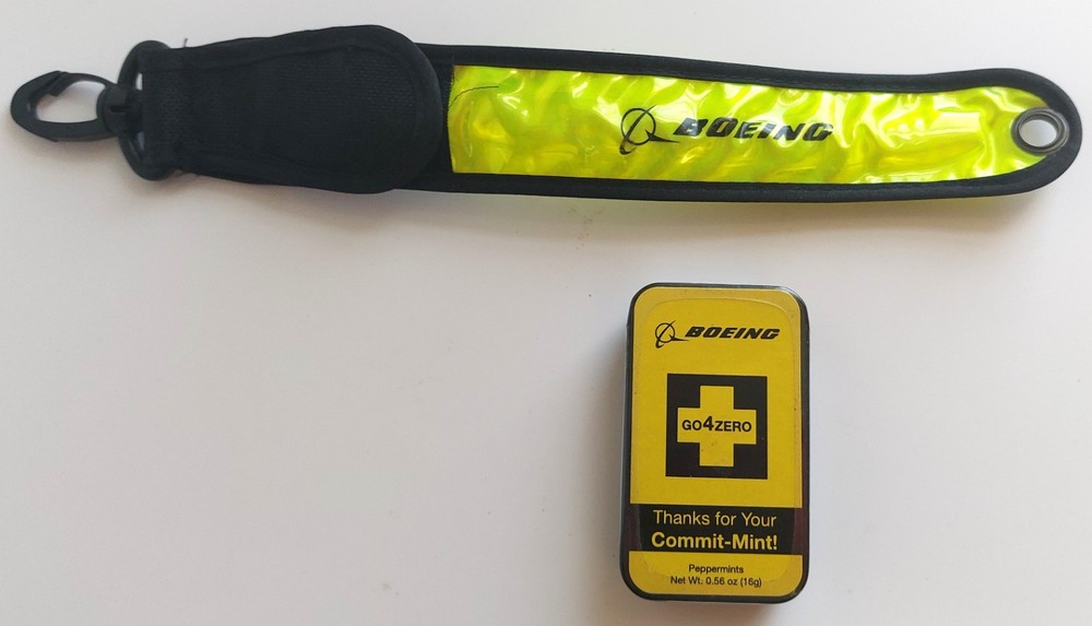 Boeing GO4ZERO Reflective Safety Band & Commit-Mint Peppermints Collectible Lot