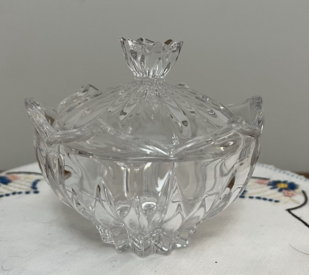 Gorham Cut Lead Crystal Lotus Pattern C315 Covered Sugar Dish