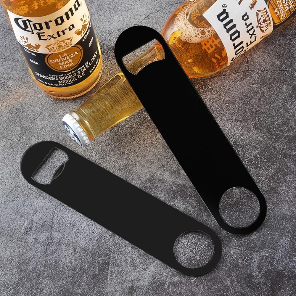 4-Pack Stainless Steel Flat Bottle Openers – Durable, Compact, Black