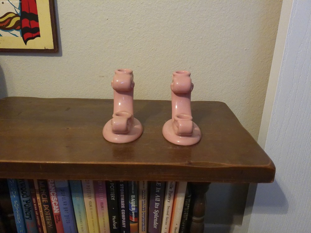 Vintage Abingdon Pink Cornucopia Candle Holders Pair