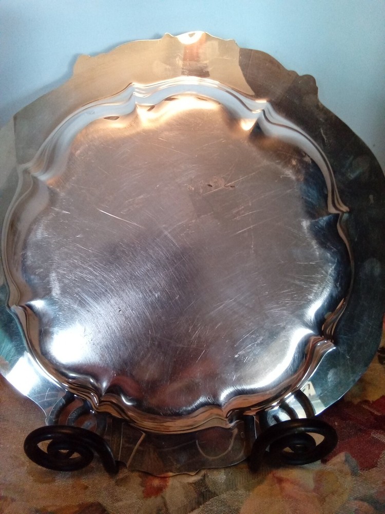 Vtg Silver Plated Beautiful Pattern No Marks Heavy 12"x12"