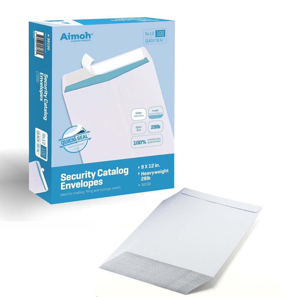 100 9 x 12 SELF Seal Security White Catalog Envelopes - 28lb - Security Tinte...