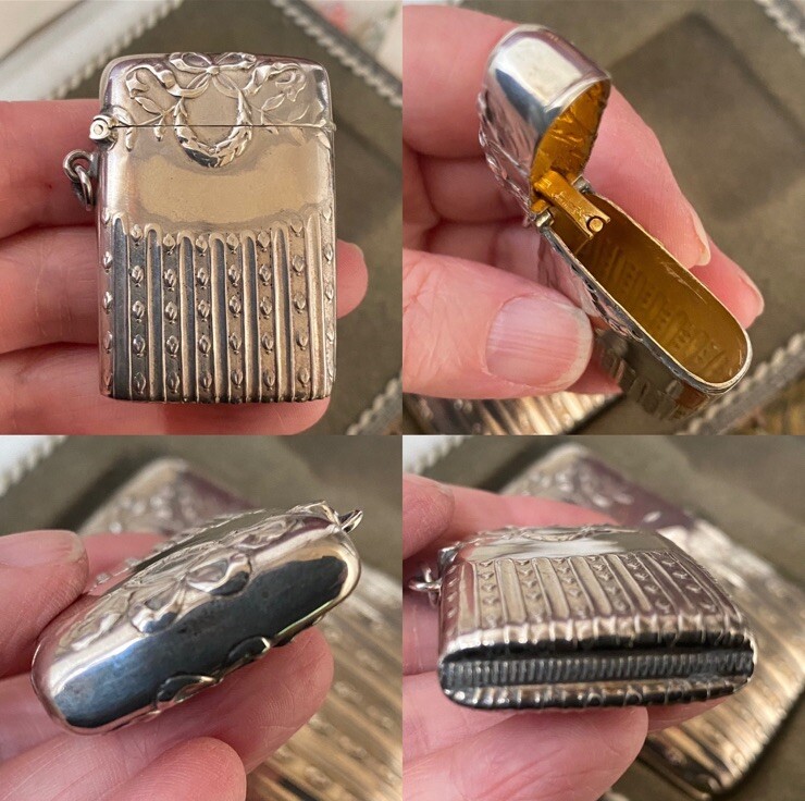 Edwardian Continental 935 silver boxed matching vesta case & cigarette case