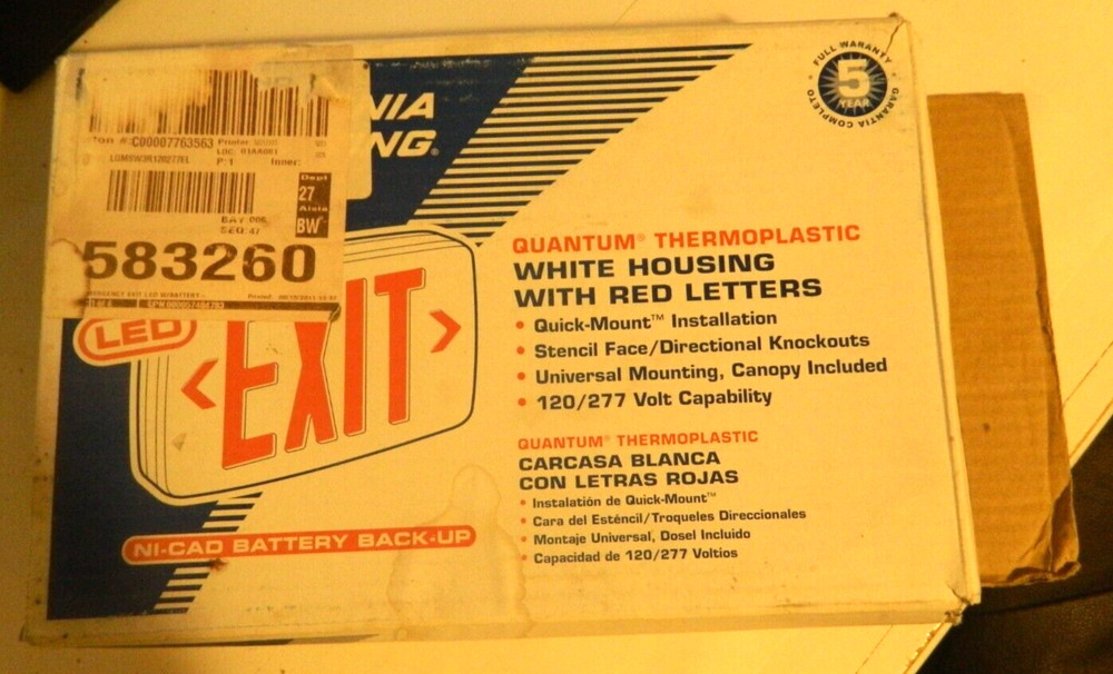 Lithonia Lighting Quantum Thermoplastic White LED Emergency Exit Sign FAST SHIP